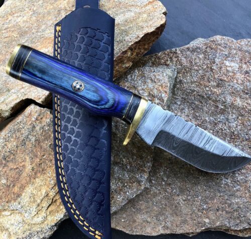 Heritage Forge Handmade Damascus Steel Bowie Hunting Knife with Wood and brass Handle and Sheath