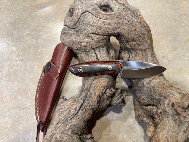 5" Carbon Steel Skinner Knife – Laminate Wood Handle with Leather Sheath