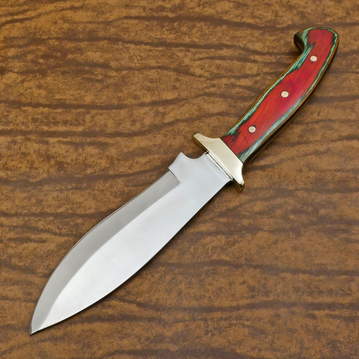 Handmade D2 Bowie Hunting Knife | 12-Inch Blade with Pakka Wood Handle & Leather Sheath