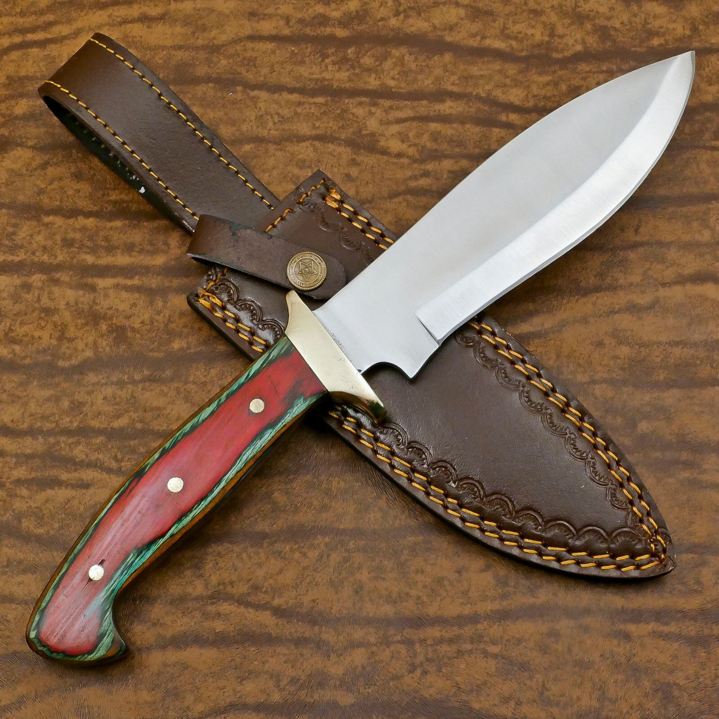 Handmade D2 Bowie Hunting Knife | 12-Inch Blade with Pakka Wood Handle & Leather Sheath