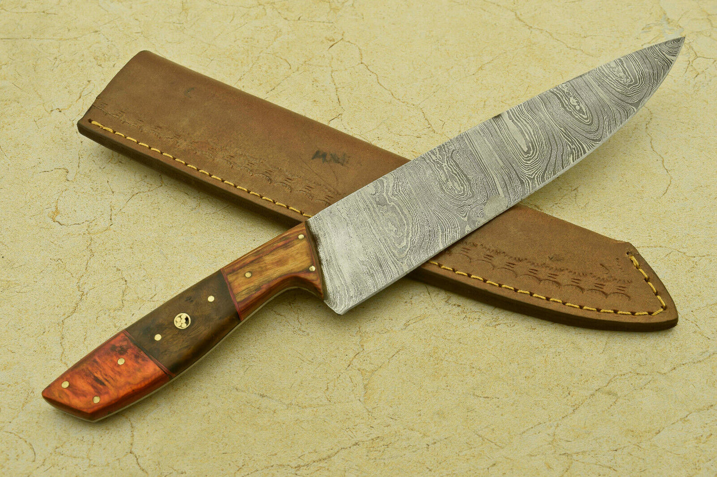 Custom Handmade Damascus Steel Chef Kitchen Knife with Wood Handle