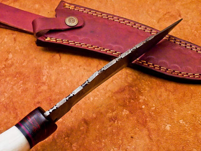 Damascus Bowie Knife with Camel Bone & Hardwood Handle