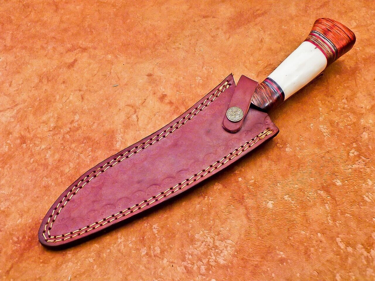 Damascus Bowie Knife with Camel Bone & Hardwood Handle