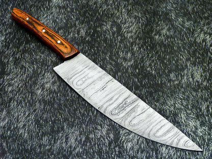 13" Professional Kitchen Chef Knife – Handmade Damascus Steel with Hard Wood Handle