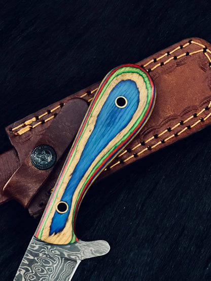 9" Cowboy Bowie Knife – Damascus Steel Blade & Wood Handle