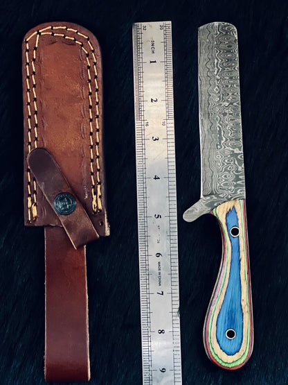 9" Cowboy Bowie Knife – Damascus Steel Blade & Wood Handle