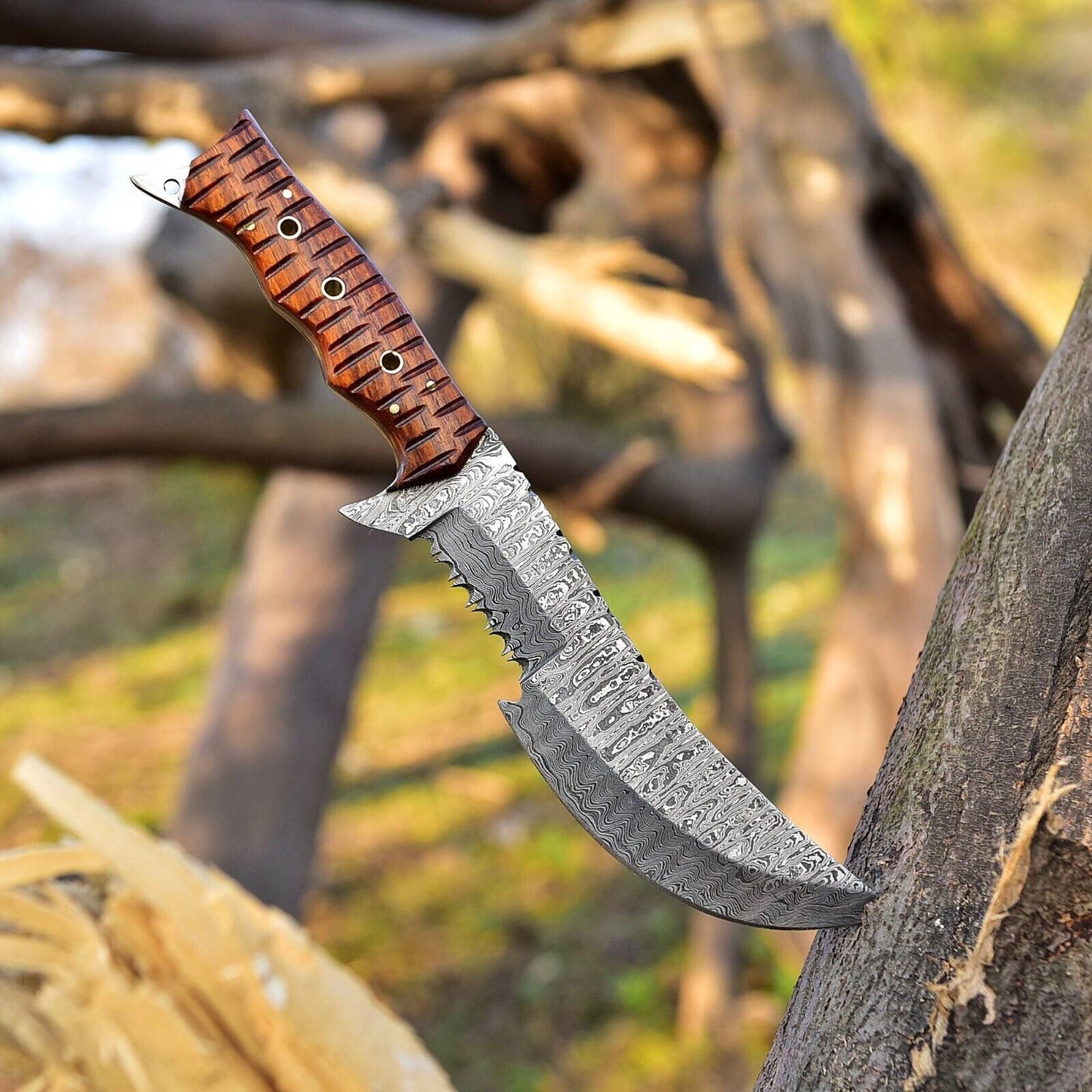 12 Inch Tactical Damascus Steel Rambo Bowie Knife with Full Tang Survival Design