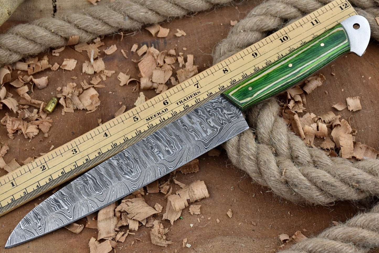 Custom Handmade Forged Damascus Steel Kitchen Chef Knife – 12" Overall, 7" Blade