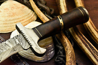 12.5" Damascus Hunting Bowie Knife – Walnut Wood Handle