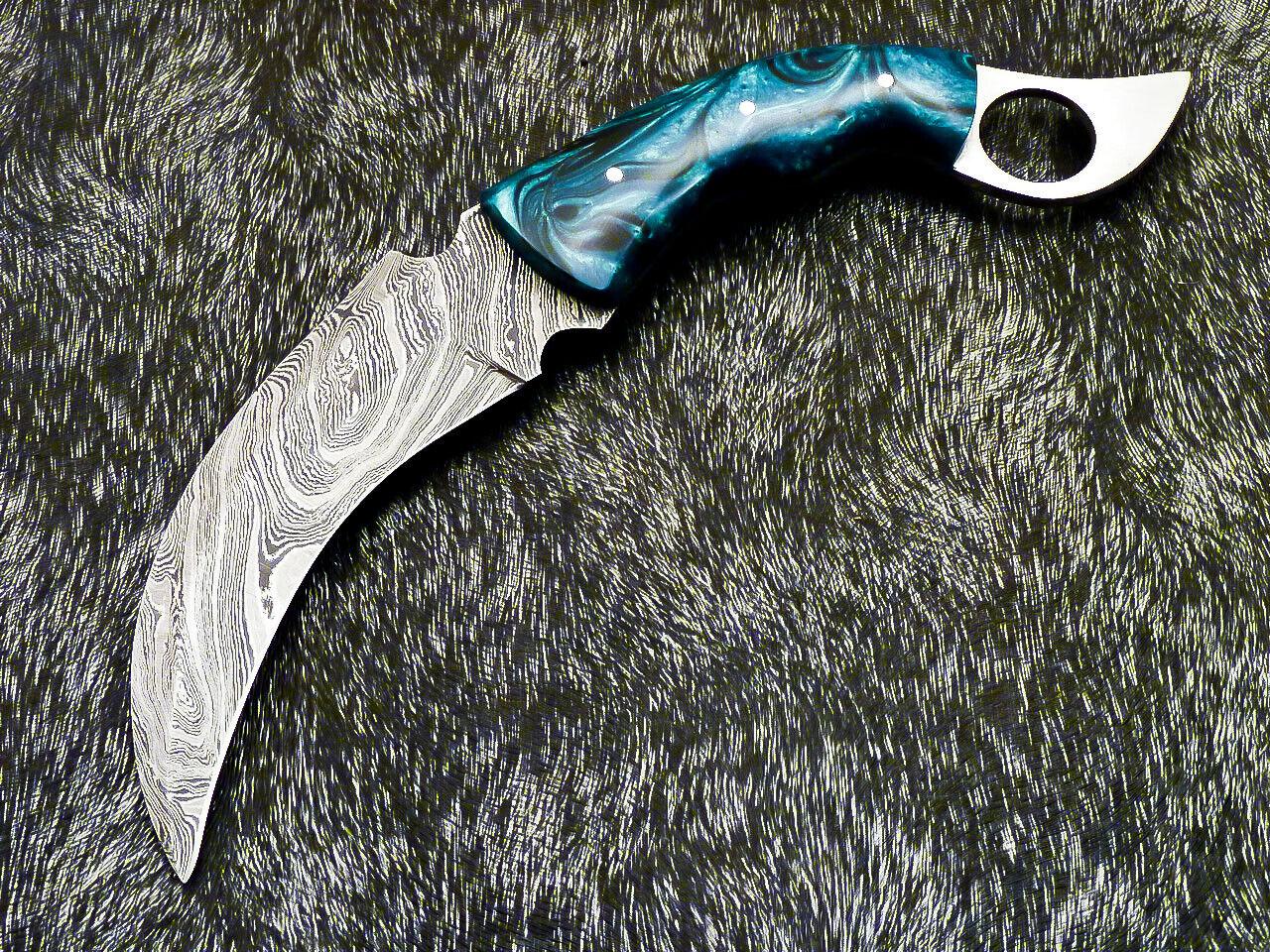 10” Custom Hand Forged Damascus Karambit Knife Full Tang Best Karambit with Resin Handle