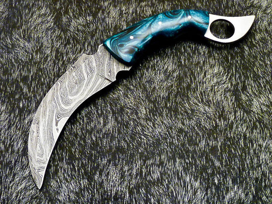 10” Custom Hand Forged Damascus Karambit Knife Full Tang Best Karambit with Resin Handle