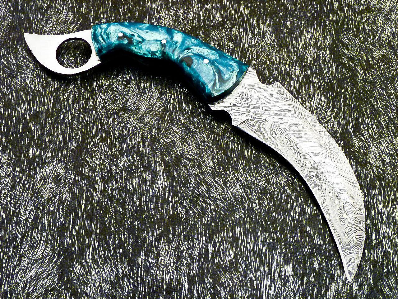 10” Custom Hand Forged Damascus Karambit Knife Full Tang Best Karambit with Resin Handle