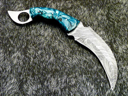 10” Custom Hand Forged Damascus Karambit Knife Full Tang Best Karambit with Resin Handle