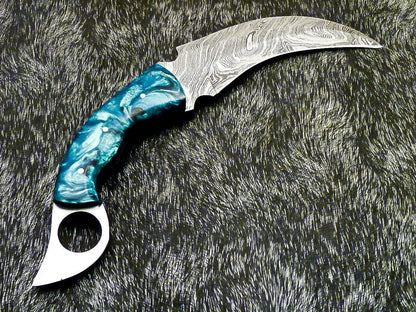 10” Custom Hand Forged Damascus Karambit Knife Full Tang Best Karambit with Resin Handle
