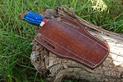 9" Damascus Steel Bull Cutter Knife Handmade Bull Cutter Knife with Wood and Bone Handle