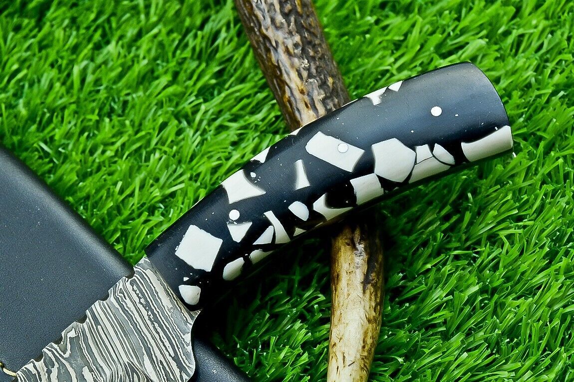 8" Custom Handmade Damascus Steel Bowie Knife – Resin Handle with Filework Spine
