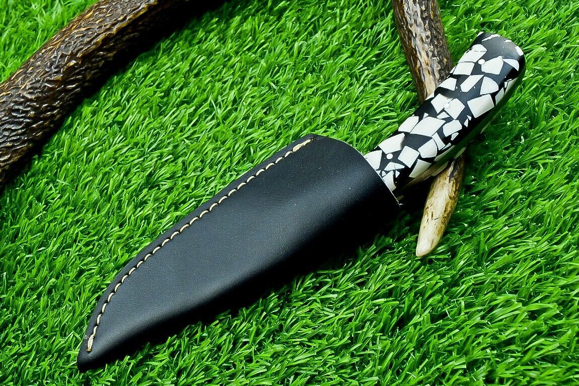 8" Custom Handmade Damascus Steel Bowie Knife – Resin Handle with Filework Spine