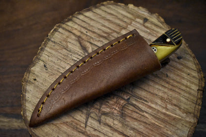 5.0 Inch Twist Damascus Skinner Knife Bone Handle Compact Hunting Blade