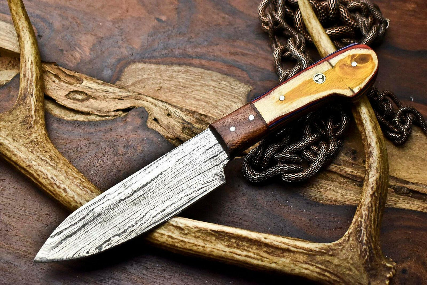Handmade Damascus Steel Chef Knife – Full Tang Kitchen Blade with Hardwood Handle