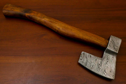 Handmade Damascus Steel Tomahawk Axe Hatchet with Walnut Wood Handle and Leather Sheath
