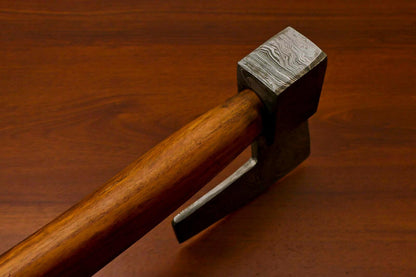 Handmade Damascus Steel Tomahawk Axe Hatchet with Walnut Wood Handle and Leather Sheath