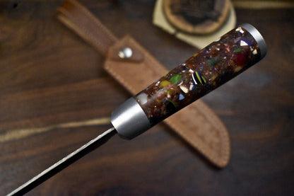 Forged Hunting Skinner Knife Twist Damascus Steel Blade with Micarta Handle and Steel Bolster – Outdoor Sports Knife