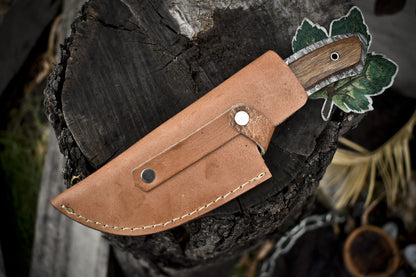 8.5" Gut Hook Skinner Knife Ladder Damascus Walnut Wood Hunting Tool