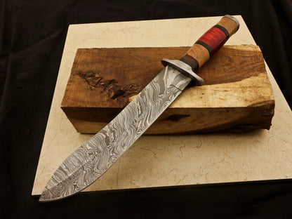 14.5" Damascus Steel Bowie Knife – Pakka & Olive Wood Handle