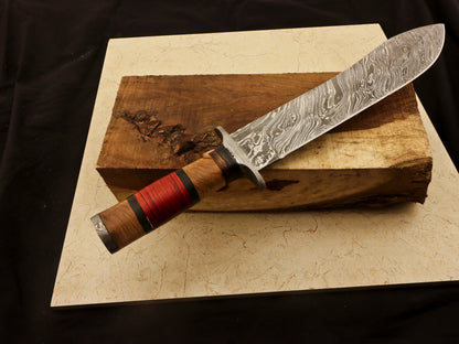14.5" Damascus Steel Bowie Knife – Pakka & Olive Wood Handle