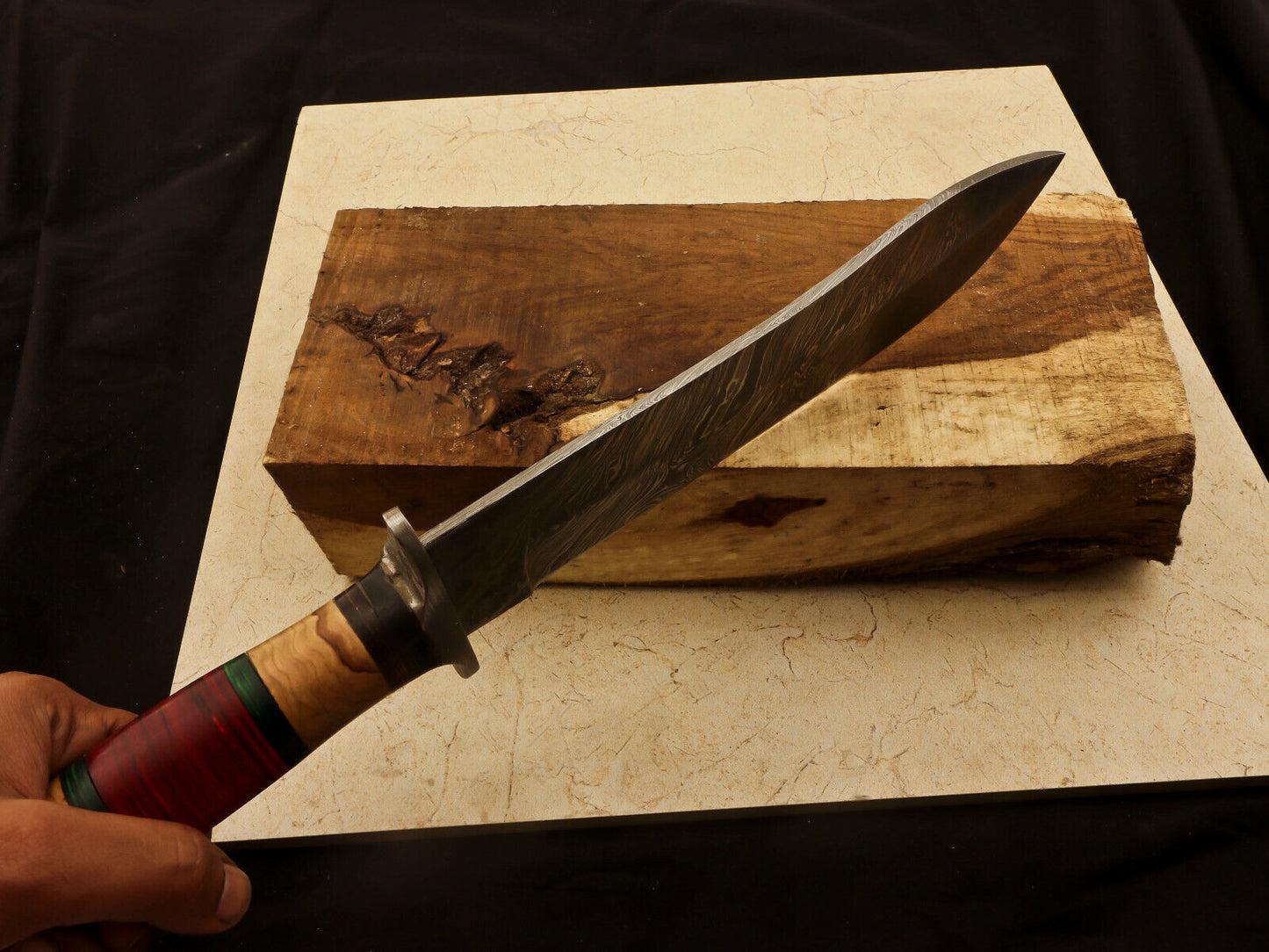 14.5" Damascus Steel Bowie Knife – Pakka & Olive Wood Handle