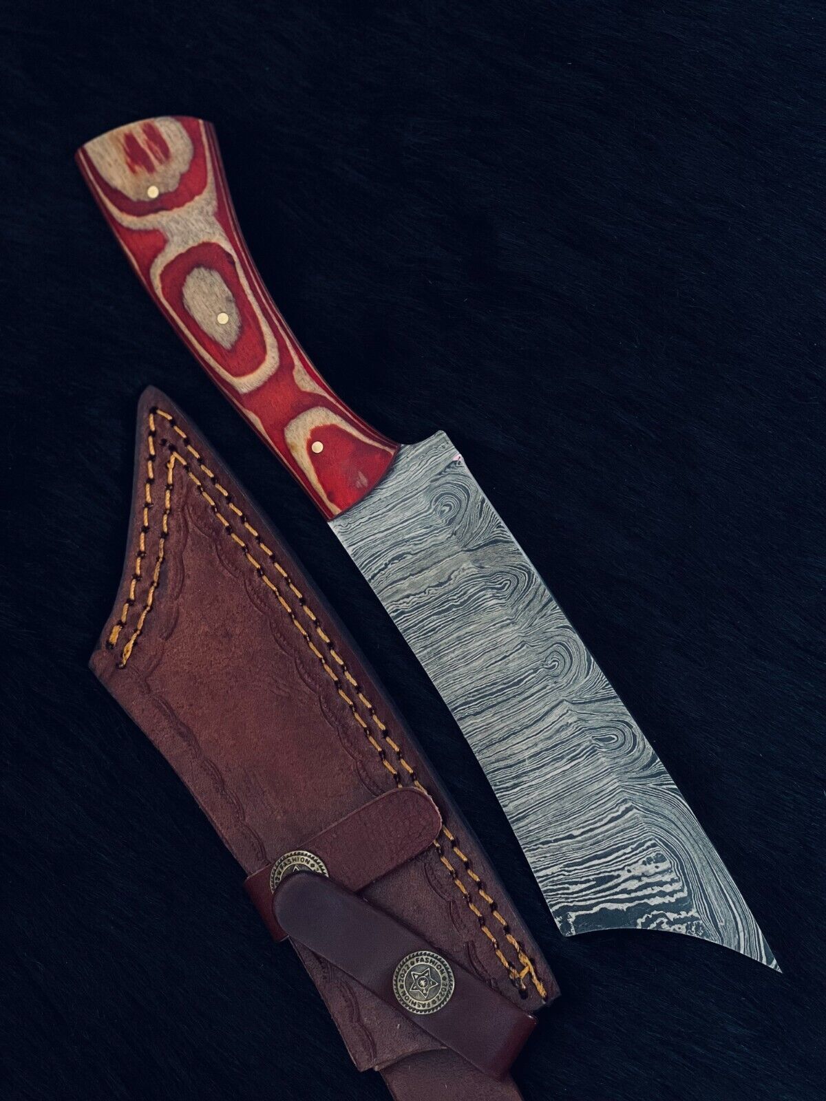 Heritage Forge 10.5 Inch Twist Damascus Steel Machete Knife with Camel Bone and Wood Handle