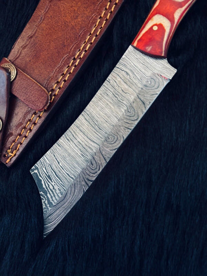 Heritage Forge 10.5 Inch Twist Damascus Steel Machete Knife with Camel Bone and Wood Handle