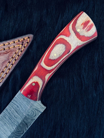 Heritage Forge 10.5 Inch Twist Damascus Steel Machete Knife with Camel Bone and Wood Handle