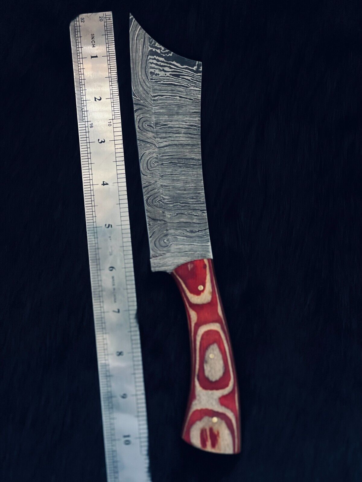 Heritage Forge 10.5 Inch Twist Damascus Steel Machete Knife with Camel Bone and Wood Handle