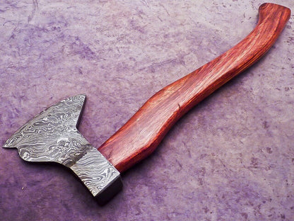 Handmade Damascus Steel Axe Unique Limited Edition with Natural Wood Handle and Leather Sheath