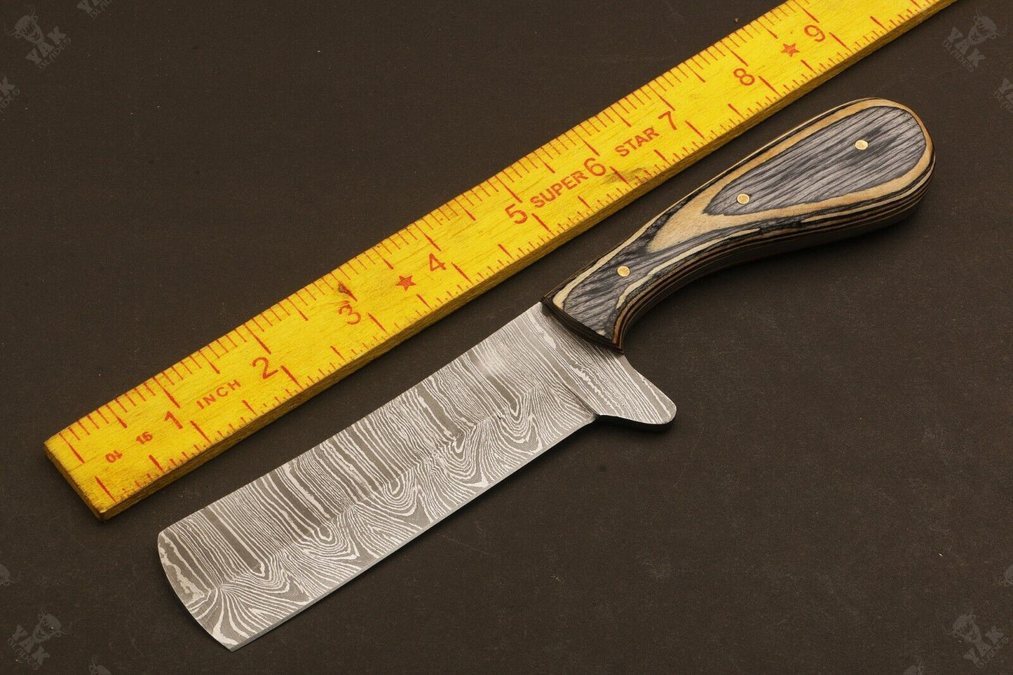 Handmade 9"Best Damascus Steel Bull Cutter Knife Custom Cowboy Bull Knife with Wood Handle