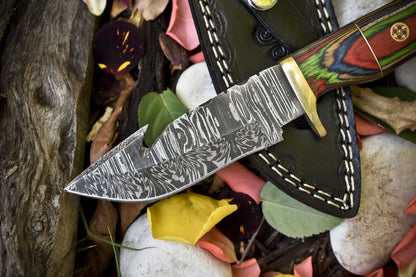 Custom Forged Hunting Skinner Knife Ladder Damascus Hard Wood Outdoor