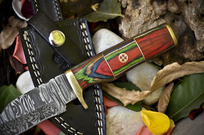 Custom Forged Hunting Skinner Knife Ladder Damascus Hard Wood Outdoor