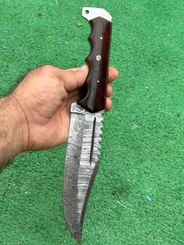12" Custom Handmade Damascus Steel Tracker Knife – Tactical Hunting Survival with Leather Sheath