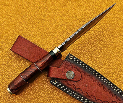 The Rosewood Huntsman: 10" Hand-Forged Damascus Bowie with Brass Guard