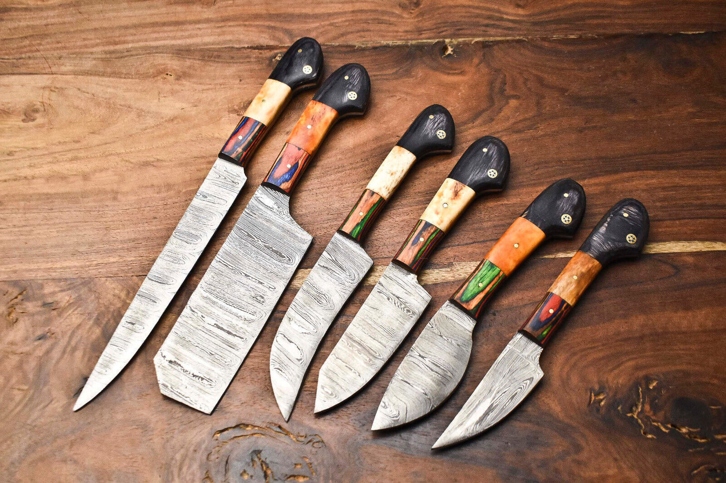 Lot Of 6 Handmade Damascus Steel Blade Chef Set Knife