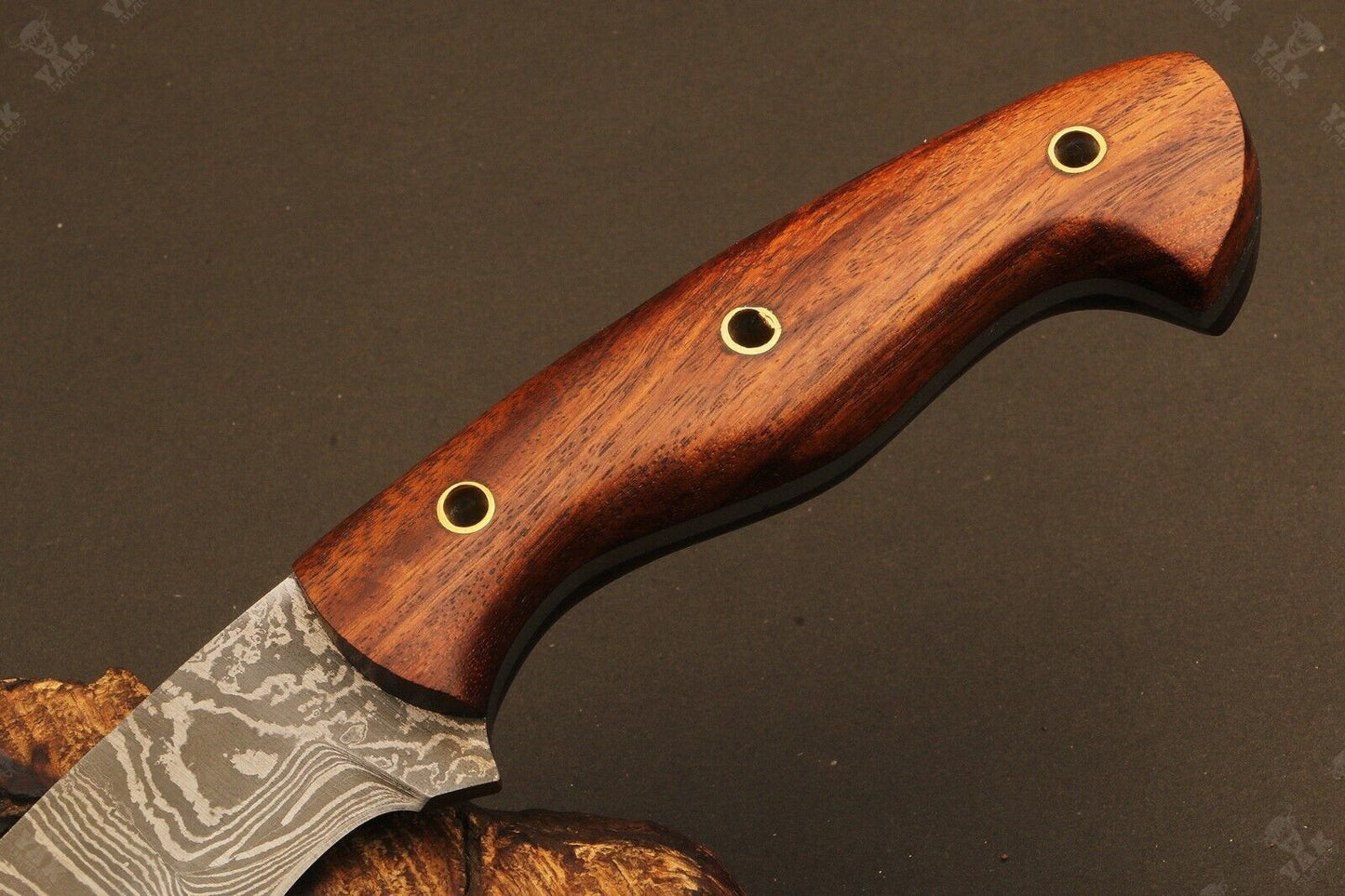 14" Handmade Fire Damascus Steel Machete Bowie Knife – Natural Wood Handle
