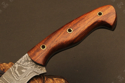 14" Handmade Fire Damascus Steel Machete Bowie Knife – Natural Wood Handle