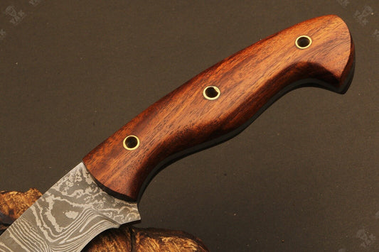 14" Handmade Fire Damascus Steel Machete Bowie Knife – Natural Wood Handle