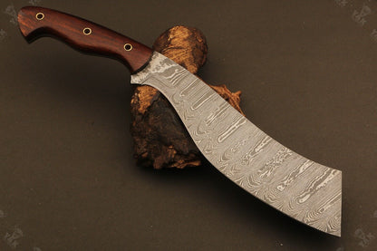 14" Handmade Fire Damascus Steel Machete Bowie Knife – Natural Wood Handle