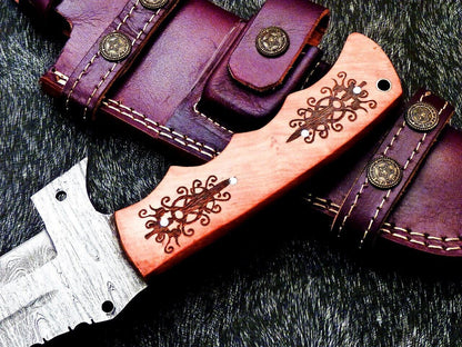 13.5 Inch Handmade Damascus Full Tang Bowie Knife with Olive Wood Handle