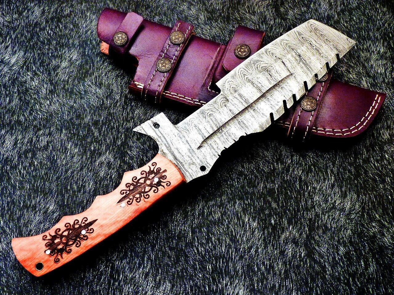 13.5 Inch Handmade Damascus Full Tang Bowie Knife with Olive Wood Handle