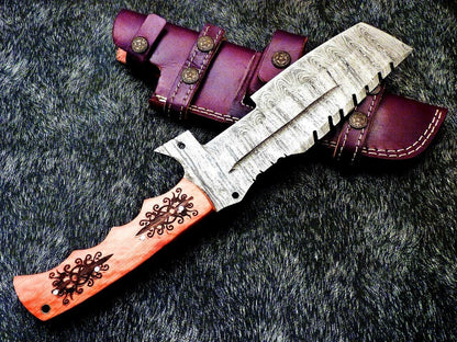 13.5 Inch Handmade Damascus Full Tang Bowie Knife with Olive Wood Handle