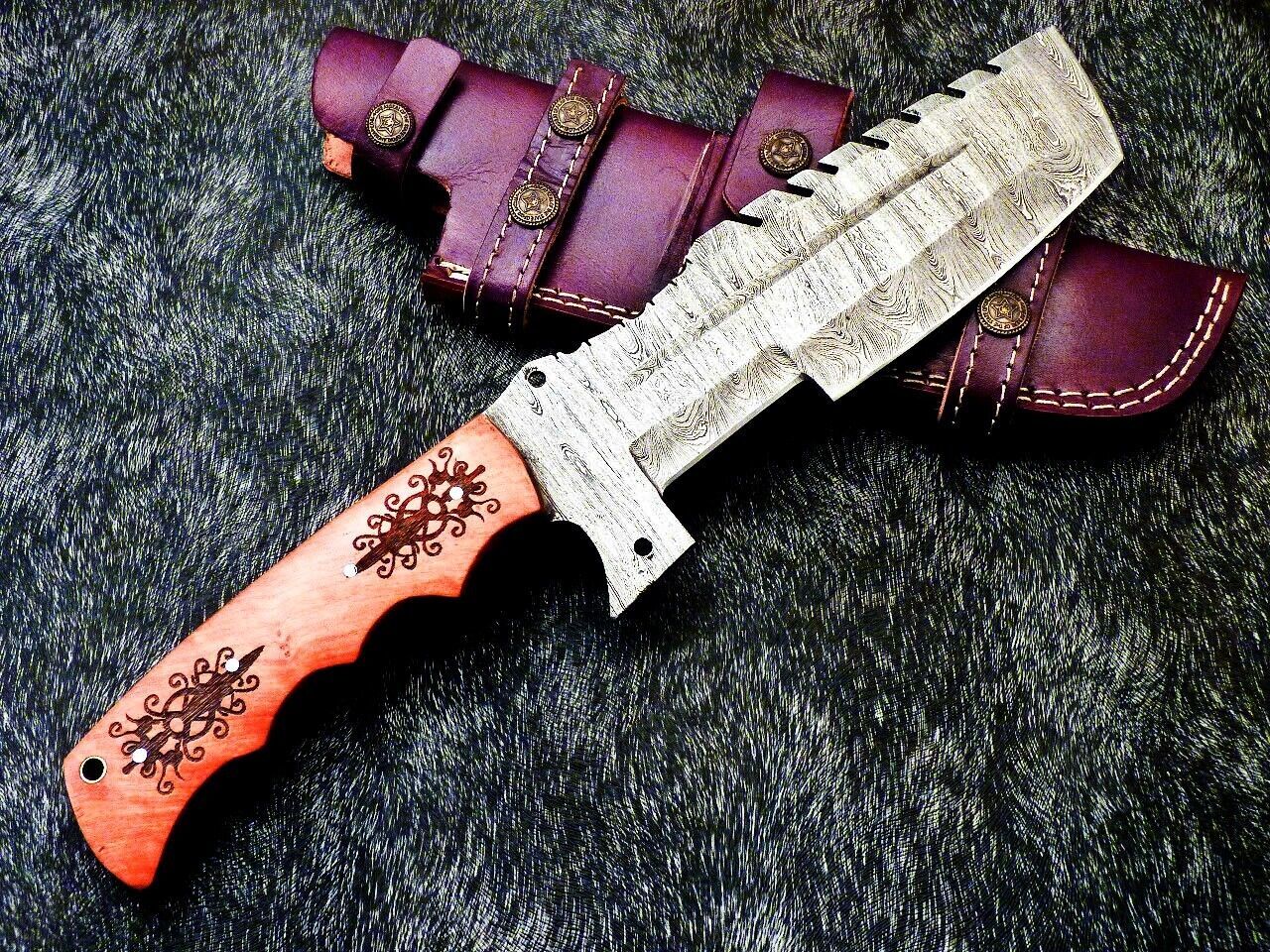 13.5 Inch Handmade Damascus Full Tang Bowie Knife with Olive Wood Handle