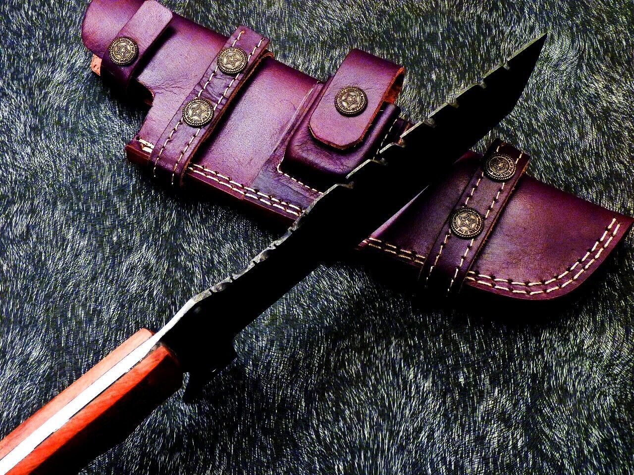 13.5 Inch Handmade Damascus Full Tang Bowie Knife with Olive Wood Handle
